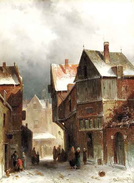 Townsfolk on a snowy street - view 1