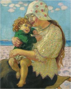 La Grande Soeur Anne-marie Et Francois Sur La Plage by Maurice Denis
