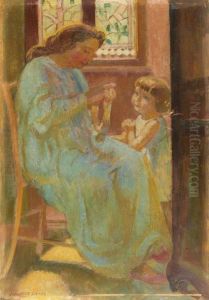 Petite Maternite (perros 14) Ou Dominique Et Sa Mere Devant Le Vitrail A Silencio by Maurice Denis