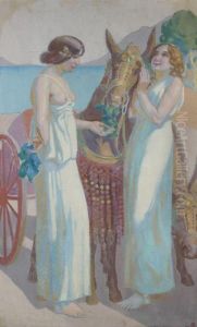 Jeux De Nausicaa: Deux Femmes Pres D'une Mule Harnachee by Maurice Denis