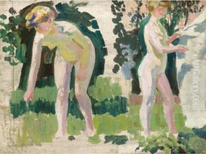 Deux Etudes De Nu En Plein Air (en Rose Et Vert) by Maurice Denis