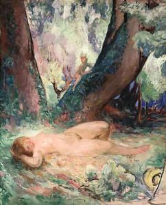 Femme nue allong dans le jardin avec Satyr (Reclining Nude in the Garden with a Satyr)