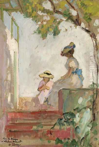 Sainte-Maxime, Madame Lebasque et sa fille sur la terrasse - view 1