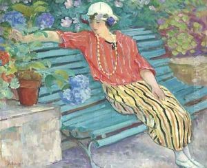 Jeune femme aux hortensias