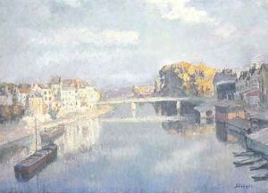 Lagny, le pont et les bateaux lavoirs sur la Marne