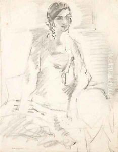 A seated woman with long earrings