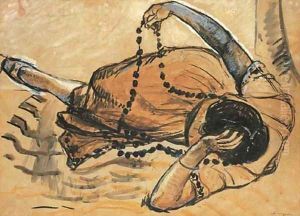 Femme allongee jouant avec son collier by Henri Lebasque