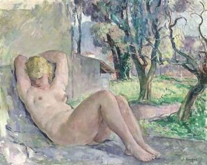 Nu assis dans un jardin by Henri Lebasque