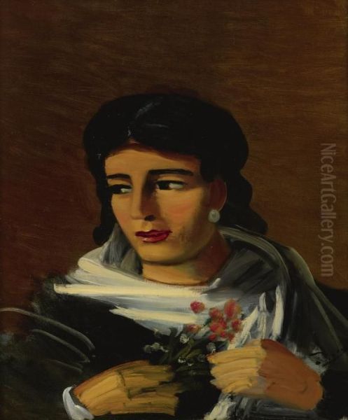 Portrait De Femme Tenant Un Bouquet - view 1