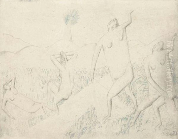 Quatre Femmes Nues Dans Un Paysage - view 1