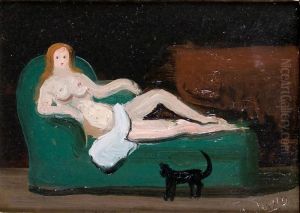Nu Allonge Et Chat Noir by Andre Derain