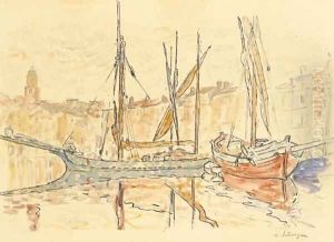 Voiliers dans le port de Saint-Tropez by Henri Lebasque