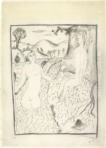 Couple Nu Dans Un Paysage. by Andre Derain