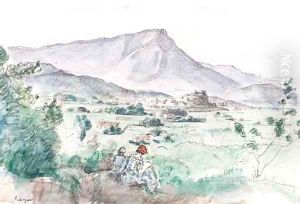 Jeune femme assise dans un paysage de Provence by Henri Lebasque