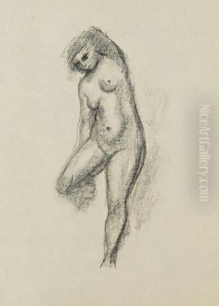 Femme Nue Penchee, La Main Droite Sur Le Pied Droit - view 1