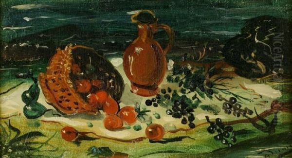 Pitcher And Turned Over Fruitbasket - view 1