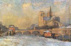 Notre-Dame and Seine, Winter by Albert Lebourg