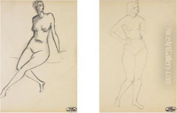 Femme Nue Assise Et Femme Nue Debout - view 1
