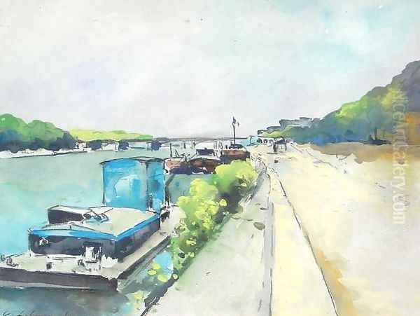 Barges along the Seine - view 1