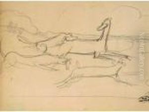 Scene De Chasse A Courre. Etude.