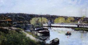 Barge on the Seine at Basd-Meudon by Albert Lebourg