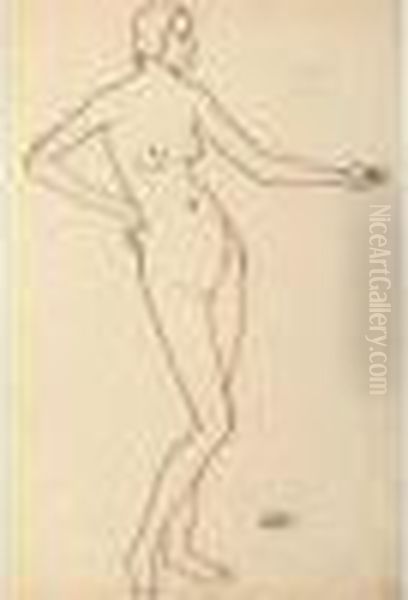 Femme Nue Debout, La Main Droite Sur La Hanche - view 1