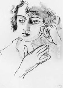 Femme De Trois-quarts A Droite ;
Visage De Femme Vers La Gauche, Appuyee Sur La Main ; Tete De Femme Aux
Yeux Clairs De Face Avec Les Deux Mains. Planches Pour Metamorphoses.
1927. by Andre Derain