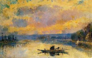 The Ferry at Bouille, Sunset by Albert Lebourg