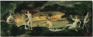Andre , -, Baigneuses Dans Un
Sous-bois, Signed, Oil On Paper Laid Down On Canvas, 14 By 34 Cm., 5 1/2
By 13 3/8 In by Andre Derain