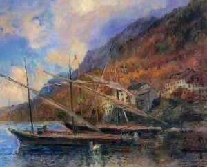 Boats by the Banks of Lake Geneva at Saint-Gingolph by Albert Lebourg