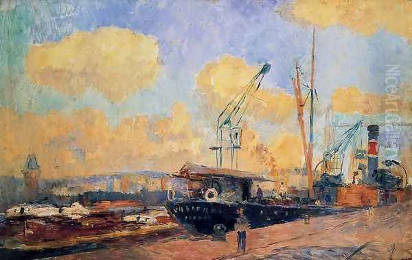 Steamers and Barges in the Port of Rouen, Sunset - view 1