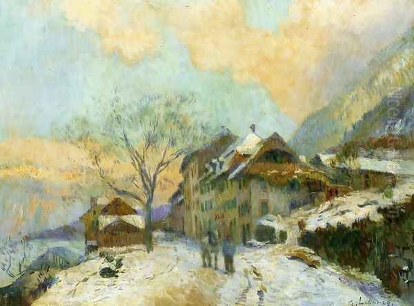 The Banks of Lake Geneva at Saint-Gingolph, in winter, with Snowy Weather - view 1