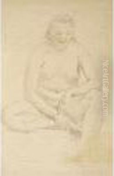 Nu De Femme Assise La Jambe Droite - view 1