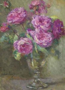 Bouquet de roses dans un verre à pied by Albert Lebourg