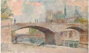 Le Pont de l'Archeveche et Notre-Dame de Paris by Albert Lebourg