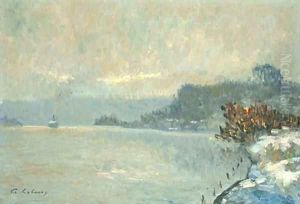 Neige à La Bouille (un bateau à vapeur en amont) Neige à La Bouille (un bateau à vapeur en amont)