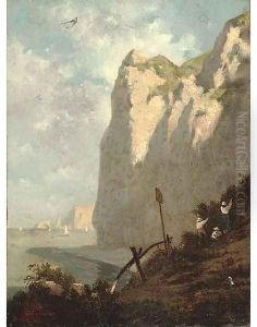 Picking berries at the Berck cliffs by Albert Lebourg