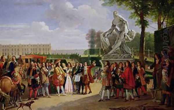 Louis XIV 1638-1715 Dedicating Pugets Milo of Crotona in the Gardens at Versailles - view 1