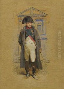 L'empereur Napoleon Ier En Uniforme De Chasseurs A Cheval Devant Letheatre De Varietes. by Jean Baptiste Edouard Detaille