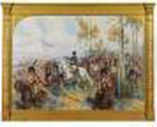 Napoleon En Tenue De Colonel De
La Garde, Donnant Des Ordres, Precede De Deux Chasseurs A Cheval - view 1