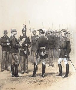 Des Officiers Passant Des Soldats En Revue by Jean Baptiste Edouard Detaille