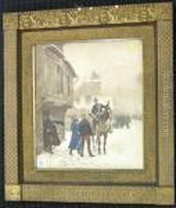Officers On A Snow Covered Street by Jean Baptiste Edouard Detaille