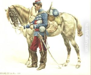 Officer And His Horse by Jean Baptiste Edouard Detaille