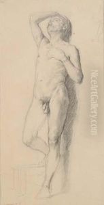 A Standing Male Nude Academy by Jean Baptiste Edouard Detaille