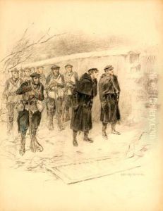 Soldiers Gathered In A Winter Landscape by Jean Baptiste Edouard Detaille