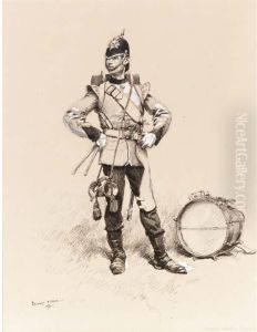 Tambour, Infanterie Anglaise; An
 Infantry Soldier With Wide-topped Shako And Fixed Bayonet; And 
Mousquetaire