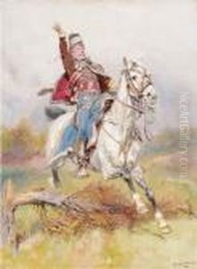 A French Cavalryman On Horseback by Jean Baptiste Edouard Detaille
