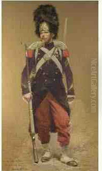 Superbe Aquarelle Representant 
Un Sergent Du 1er Regiment D'infanterie De La Garde Imperiale De La 
Periode Du Second Empire. - view 1
