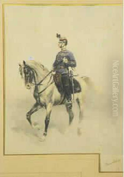 " Officier Superieur De Hussard
Autrichien ", Vers 1900. Lithographie En Couleur Contresignee En Bas A
Droite. - view 1