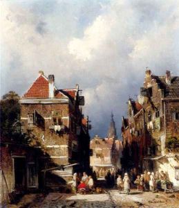 A Dutch Street Scene by Charles Henri Leickert